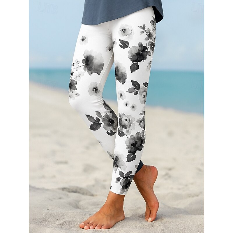 Women's Leggings Elegant Vacation Vintage Ankle-Length High Waist Floral Graphic 3D Print Quick Dry Breathability Soft Stretchy Outdoor Home Causal Black Blue Purple Green Fall Regular Fit3