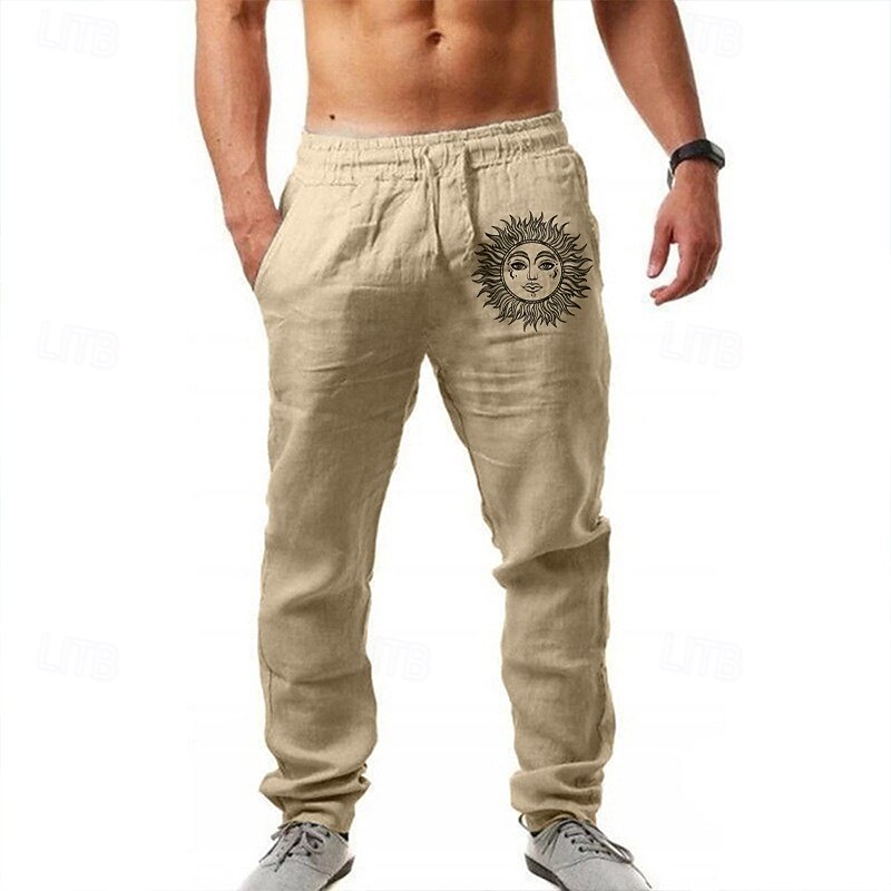 Men's Linen Pants Trousers Baggy Pants Beach Pants Drawstring Pocket Plain Comfort Breathable Full Length Daily Vacation Stylish White Army Green Micro-elastic4