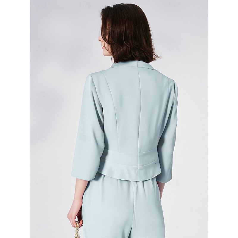 Women's Blazer Sport Coat Wedding Guest Chiffon Elegant 3/4 Length Sleeve Notched Lapels Single Breasted2