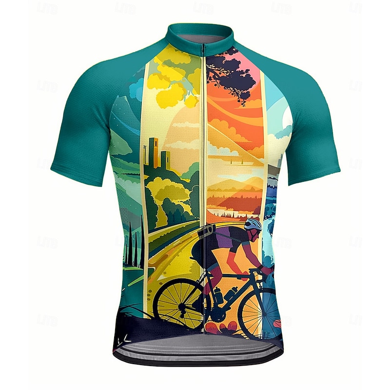 Men's Women's Cycling Jersey Graphic Geometric Short Sleeve Bike Jersey Top with 3 Rear Pockets UV Resistant Quick Dry Front Zipper Reflective Strips Sports Green Clothing Apparel