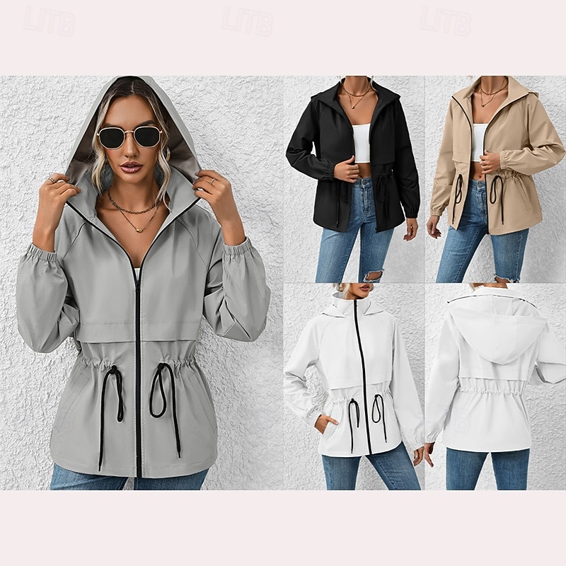 Women's Hiking Jacket Rain Jacket Raincoat Outdoor Waterproof Windproof Hiking Outfits Hiking Clothes Spring Autumn / Fall Top Cotton Camping / Hiking / Caving Running Solid Color Black White Coffee