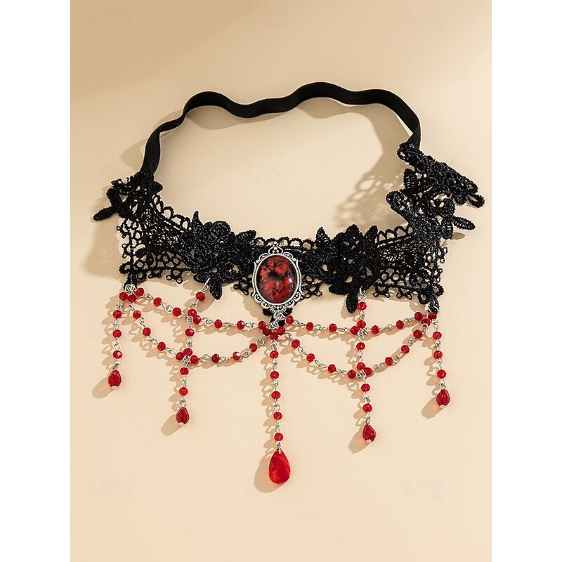 Women's Gothic Vintage Lace Thigh Chain with Red Crystal Chain - Elastic Thigh Jewelry for Halloween Parties, Cosplay and Vintage Occasions4