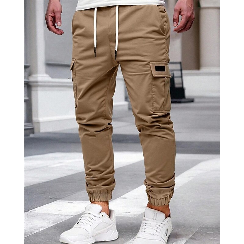 Men's Cargo Pants Trousers Drawstring Elastic Waist Multi Pocket Plain Wearable Outdoor Daily Camping & Hiking Fashion Classic ArmyGreen Black