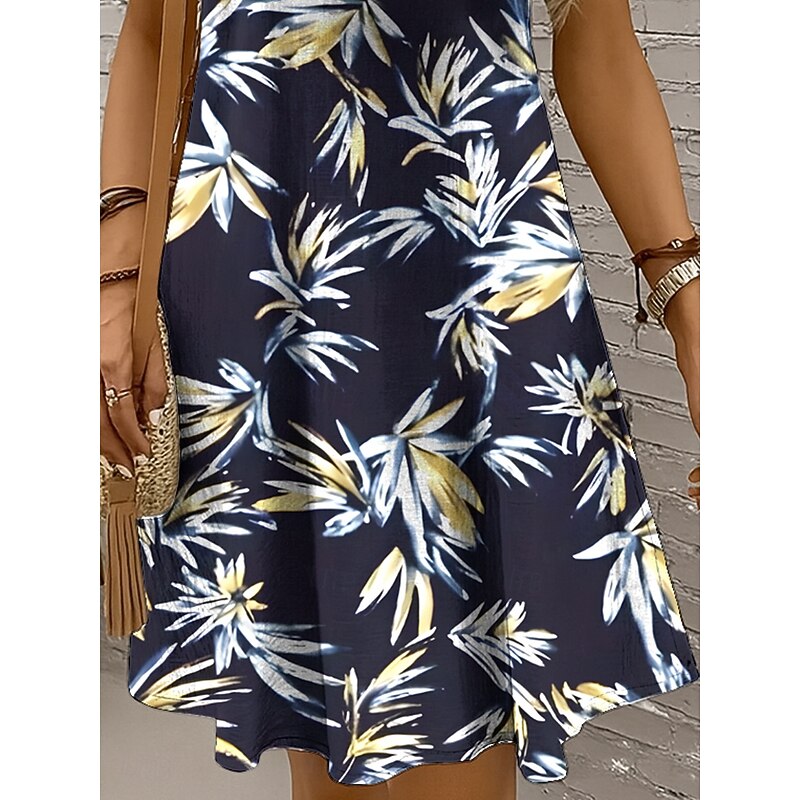 Women's Mini Dress Sundress A Line Dress Summer Dress Vacation Casual Regular Fit Graphic Leaf Sleeveless U Neck Black And White Burgundy Purple Green Summer Spring3