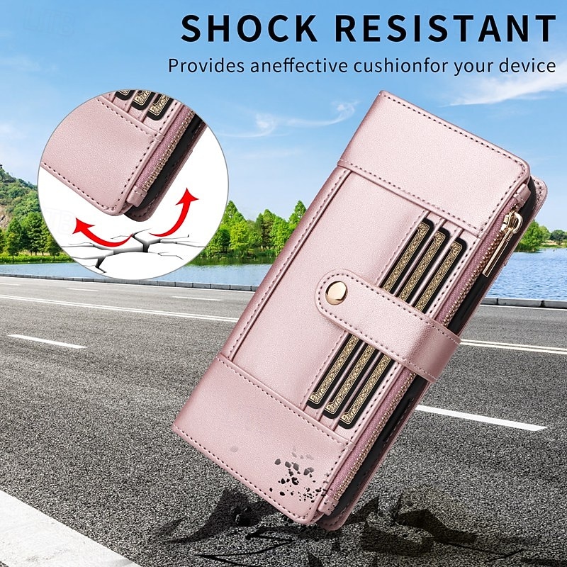 Phone Case For Samsung Galaxy S25 S25 Edge S24 S24 FE S23 Ultra Plus S22 Plus  Ultra Wallet Case with Stand Holder Zipper Full Body Protective Retro TPU PU Leather4