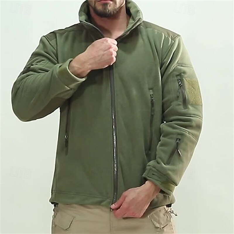 Men's Hiking Jacket Winter Coat Hiking Fleece Jacket Winter Outdoor Thermal Windproof Winter Fleece Jacket Black Army Green Khaki2