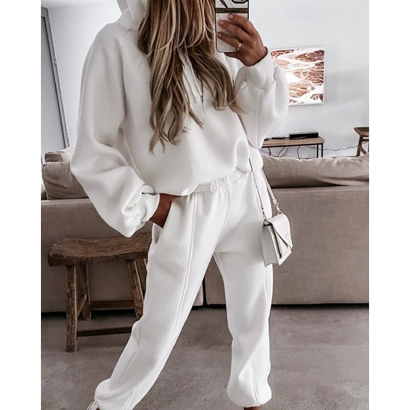 Women's Tracksuit Sweatpants Lace Pocket Solid Colored Clothing Suit Fall Black White Spandex Gym Athleisure Running Thermal Warm Windproof Long Sleeve Sport Activewear Stretchy Regular Fit2