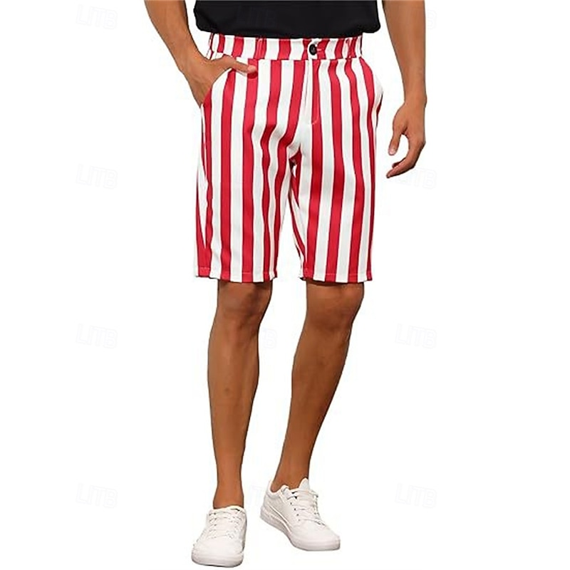 Men's Dress Shorts Burmuda Shorts Work Shorts Pocket Striped Comfort Breathable Short Outdoor Business Fashion Casual Black White4