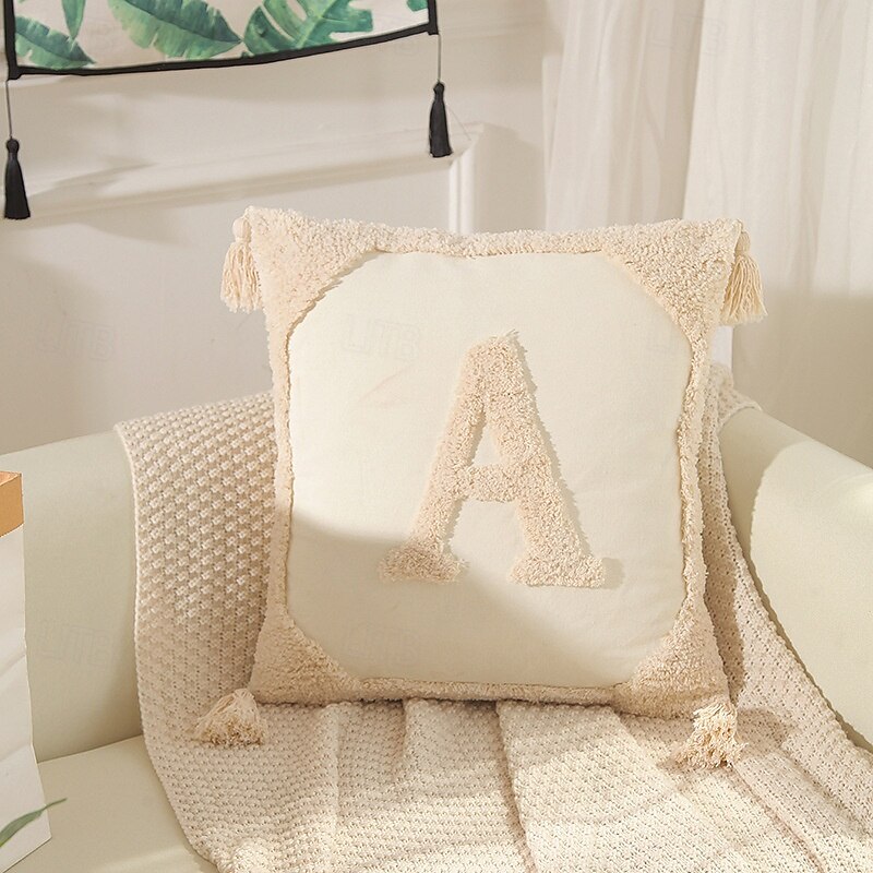Monogram Pillow Covers with Tassels Modern Cotton Canvas Tufted Alphabet Throw Pillow Covers for Sofa Couch Bed 26 English Letters Decorative Pillow Case for Sofa Throw Pillows2