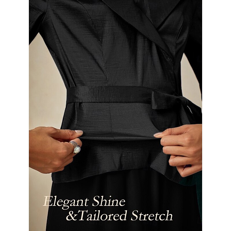 Women's Blouse Evening Tops Solid Color Plain Elegant Metallic Stylish 3/4 Length Sleeve V Neck Regular Tops Wedding Guest Evening Party Semi Formal Tie Front Black Spring, Fall, Winter, Summer2