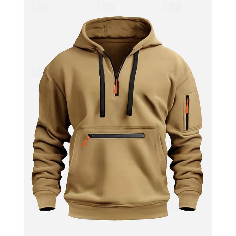 Men's Hoodie Quarter Zip Hoodie Black Navy Blue Camel Light Grey Dark Gray Hooded Plain Pocket Sports & Outdoor Daily Holiday Polyester Streetwear Basic Casual Spring Autumn / Fall Clothing Apparel3