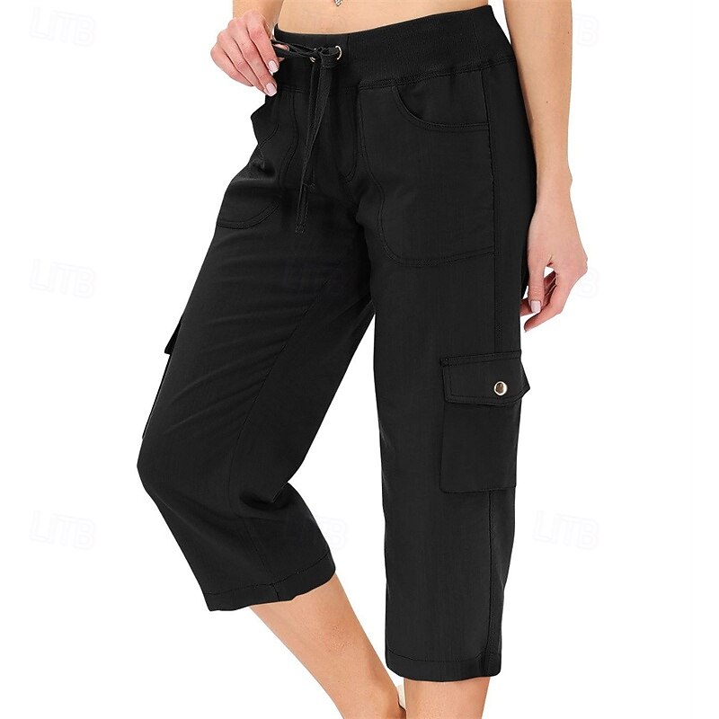 Women's Cargo Pants Capri Pants Fashion Streetwear Calf-Length Natural Solid Colored Pocket Elastic Waist Comfortable Micro-elastic Sports & Outdoor Daily Wear Black Pink Blue Green Summer Spring3