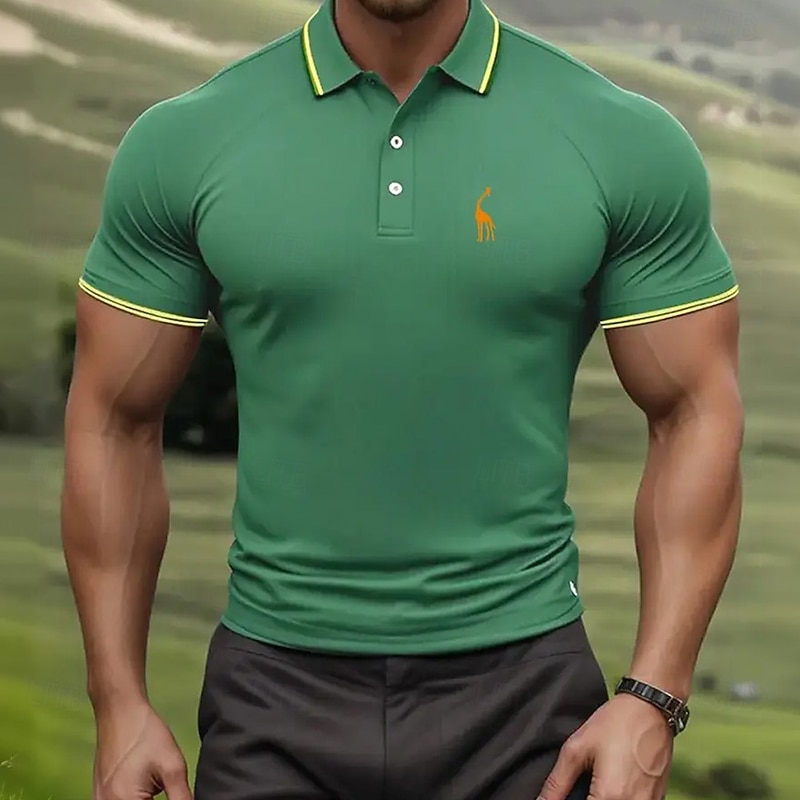 Men's Animal Polo Short Sleeve Turndown Casual Daily Sports & Outdoor Athleisure Buttons Summer Robin's Egg Blue Black Pink