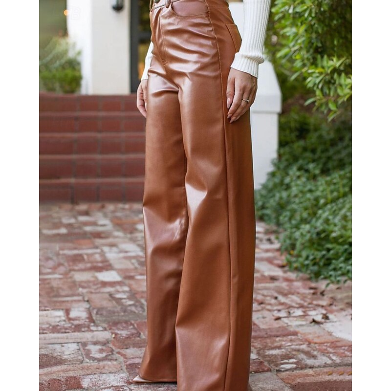 Women's Slacks Straight Streetwear Casual Full Length Natural Plain Pocket Comfy Outdoor Comfortable Vacation Streetwear Black Brown Fall Regular Fit2