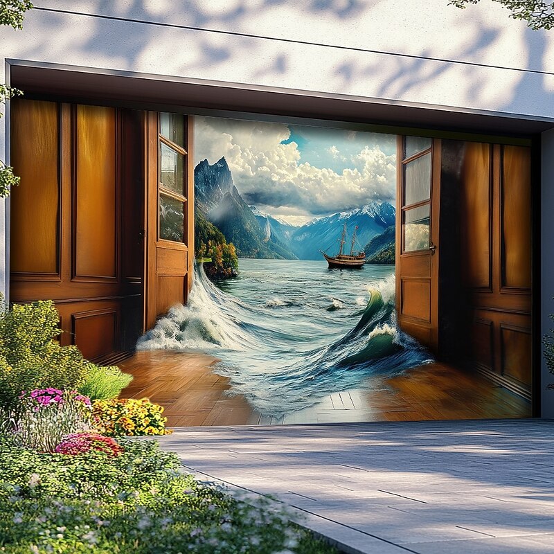 Door Decorations Garage Door Cover Ocean Boat Outdoor Banner Large Backdrop for Holiday Outdoor Garage Door Home Wall Decorations3