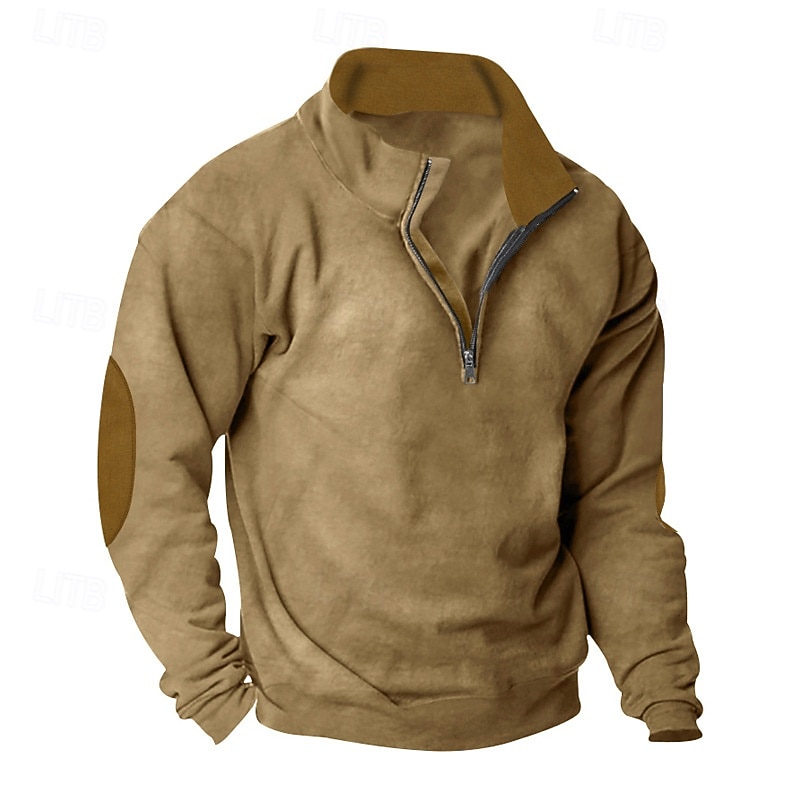 Men's Sweatshirt Quarter Zip Sweatshirt Black Wine Camel Light Grey Dark Gray Half Zip Color Block Sports & Outdoor Daily Holiday Polyester Streetwear Basic Casual Spring Autumn / Fall Clothing2