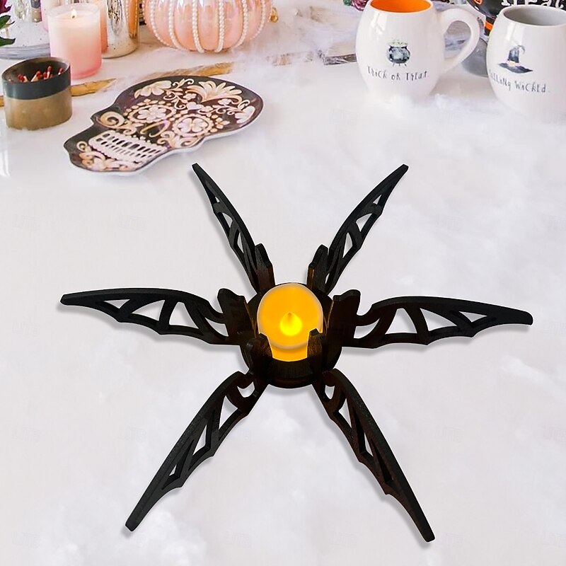 Halloween Bat Candle Holder Wooden Black Bat Table Centerpiece, Spooky Candle Stand for Dinner Table, Party, Haunted House Decorations4