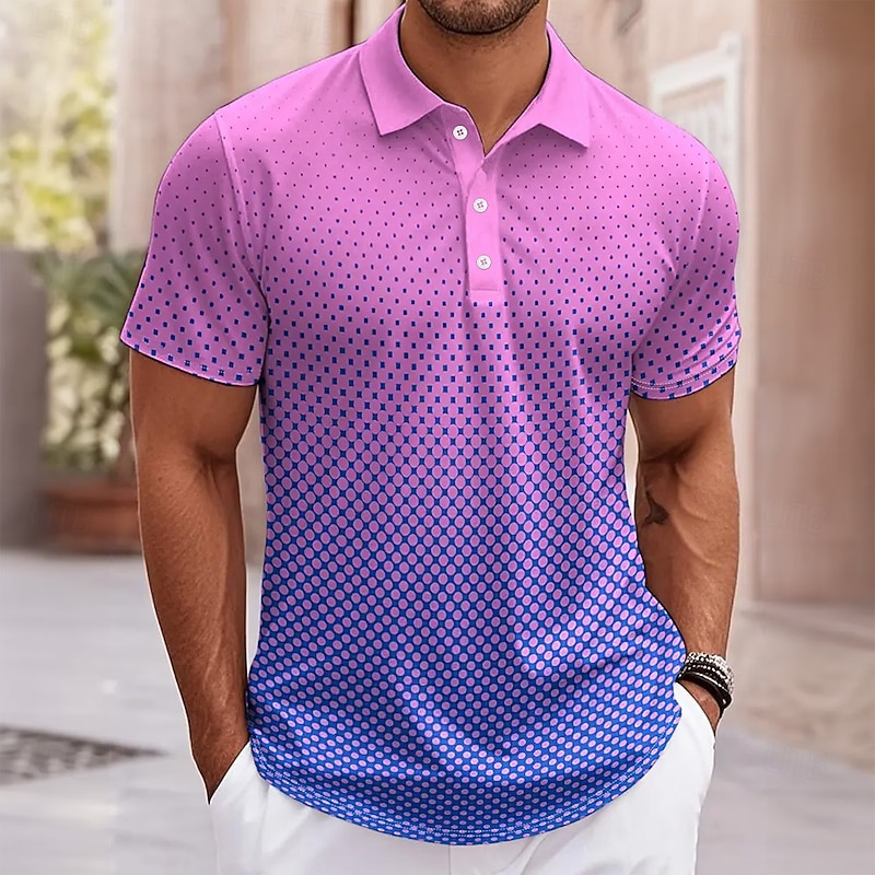 Men's Ombre Circle Polo Short Sleeve Turndown Casual Daily Sports & Outdoor Athleisure Casual Daily Buttons Summer Violet