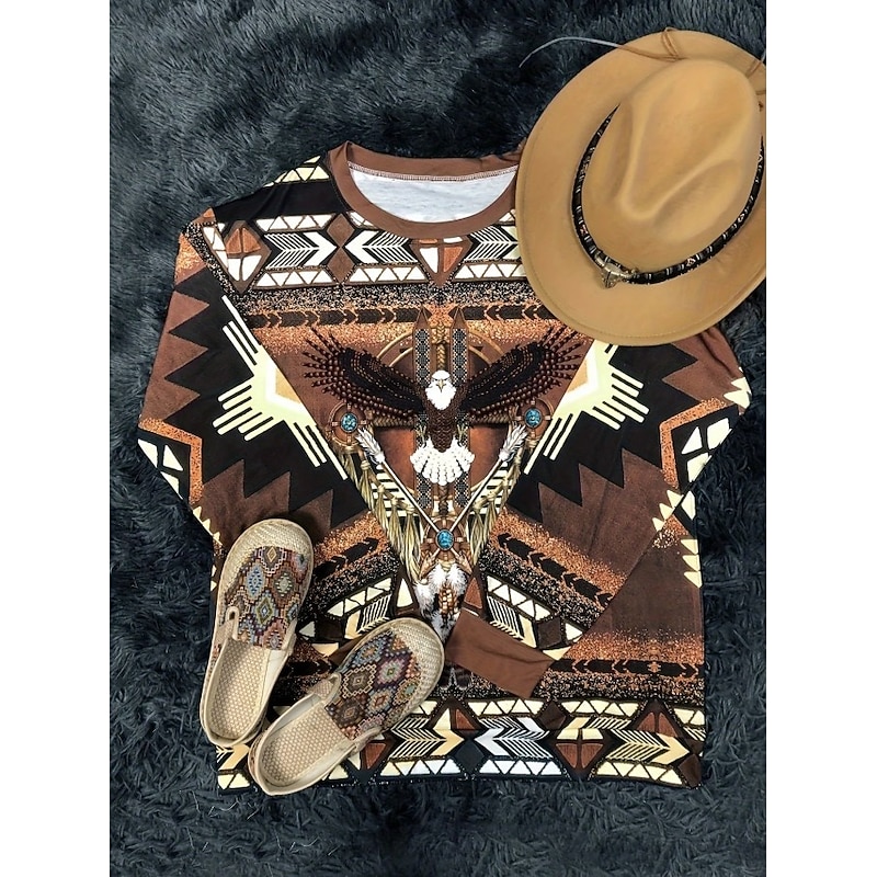 Women's Pullover Sweatshirt Graphic Paisley Warm Vintage Western Long Sleeve Crew Neck Regular Tops Street Dailywear Casual Print Blue Brown Dark Blue Spring Fall Winter3