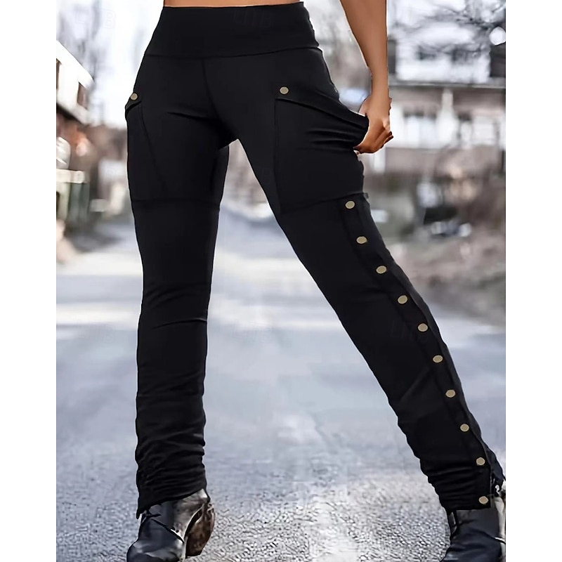 Women's Slacks Anti Chafing Shorts Cozy Leggings Streetwear Casual Full Length Natural Plain Pocket Elastic Waist Comfy Comfortable Outdoor Daily Wear Black Fall Regular Fit