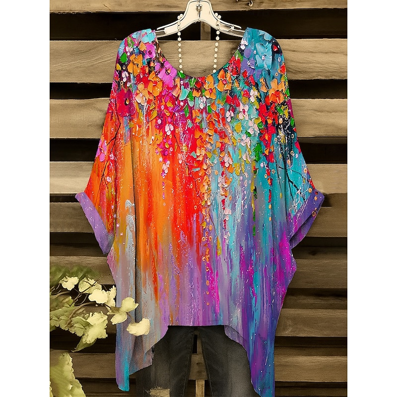 Women's Blouse Floral Graphic Elegant Vintage Daily Short Sleeve Batwing Sleeve Crew Neck Regular Tops Daily Holiday Vacation Wear Yellow Red Purple Green Summer Spring3