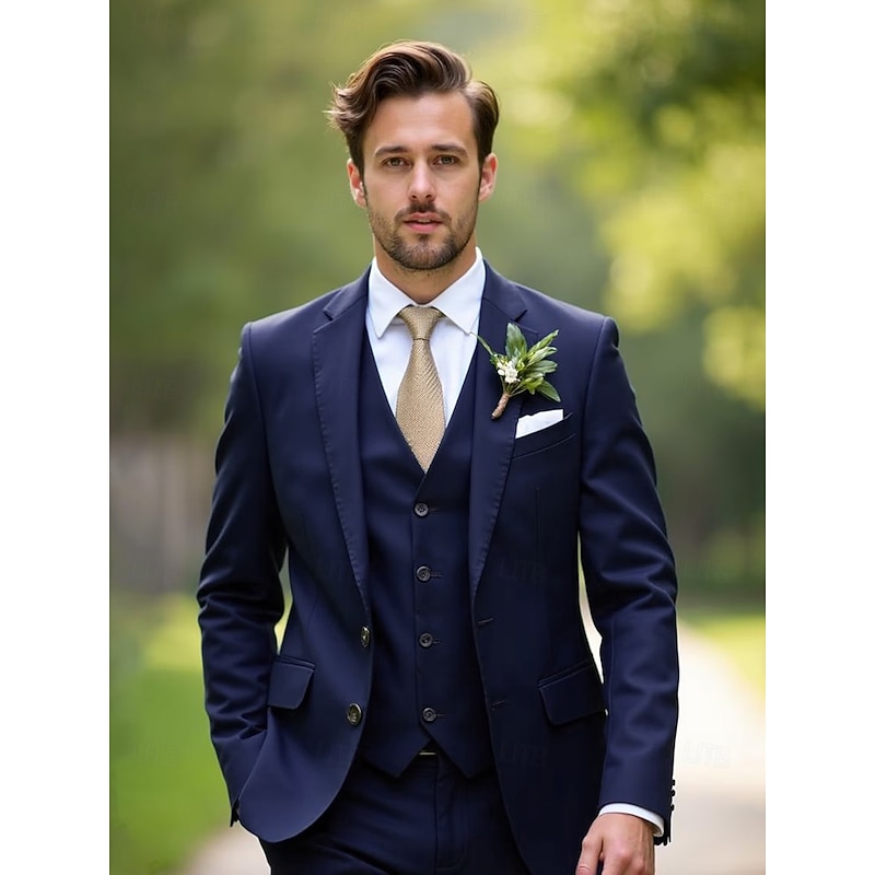 Men's Wedding Business Suits Notch Lapel Black Navy Blue Fashion Formal Solid Colored Slim Fit 3 Piece Single Breasted Two-buttons2