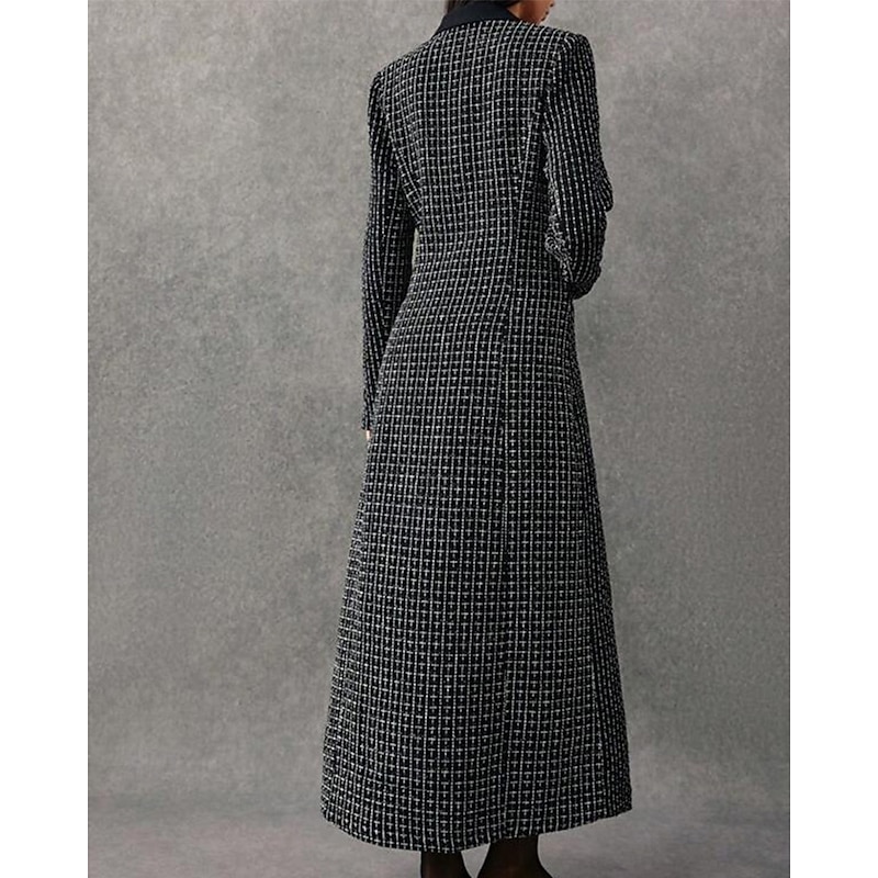 Tuxedo Dress A-Line Formal Wedding Guest Jersey Elegant Luxurious Long Sleeve Ankle Length Split Thigh Notched Lapels Single Breasted4