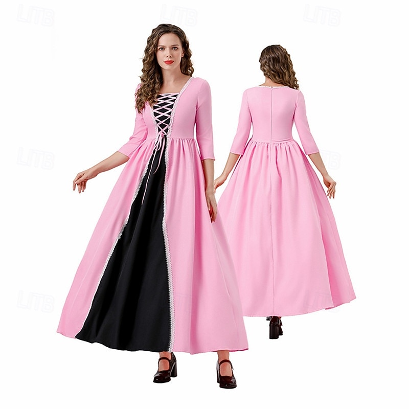 Elegant Vintage Inspired Renaissance Long Length Dress Cosplay Costume Masquerade Noblewoman Square Neck Fancy Dress Women's Halloween Masquerade Dress Party & Evening Casual Daily Adults' Dress All