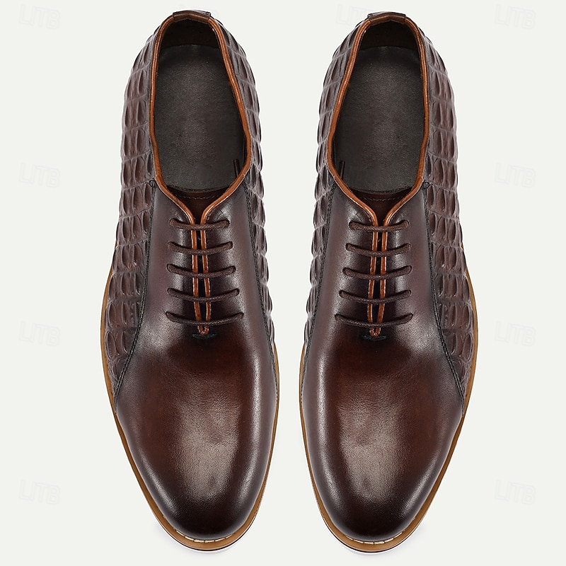 Men's Brown Premium Cowhide Lace-Up Shoes with Quilted Design and White Sole – Stylish Casual Footwear for Daily Wear and Smart-Casual Occasions4