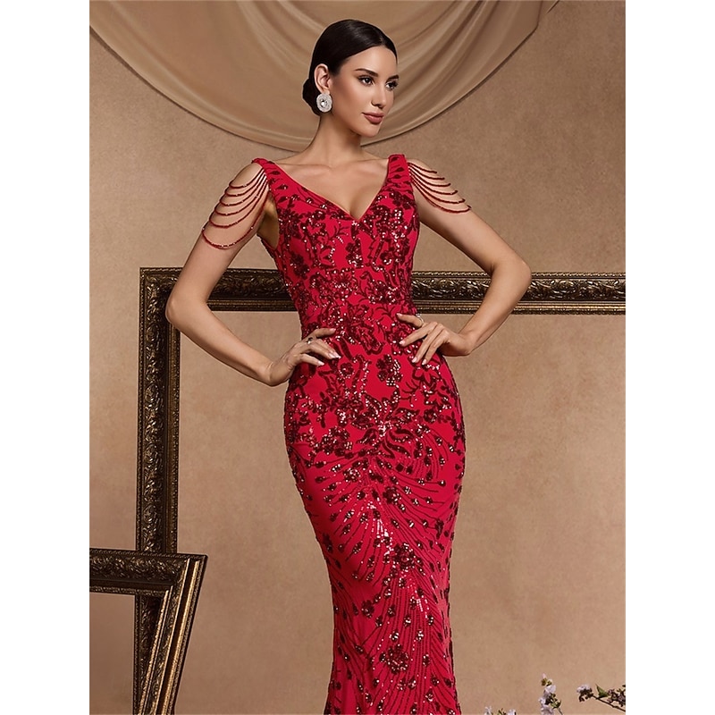 Mermaid / Trumpet Quinceanera Dresses Elegant Dress Formal Wedding Floor Length Sleeveless Sweetheart Polyester V Back with Sequin2