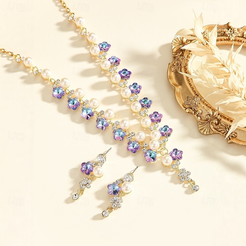 Bridal Jewelry Sets Two-piece Suit Zircon Pearl Rhinestone 1 Necklace Earrings Women's Elegant Fashion Cute Beads Star Blessed irregular Jewelry Set For Wedding Party Party Evening Wear3