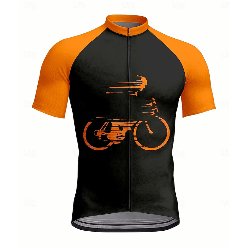 Men's Cycling Jersey Graphic Geometric Short Sleeve Bike Jersey Top with 3 Rear Pockets UV Resistant Quick Dry Front Zipper Reflective Strips Sports Black Clothing Apparel