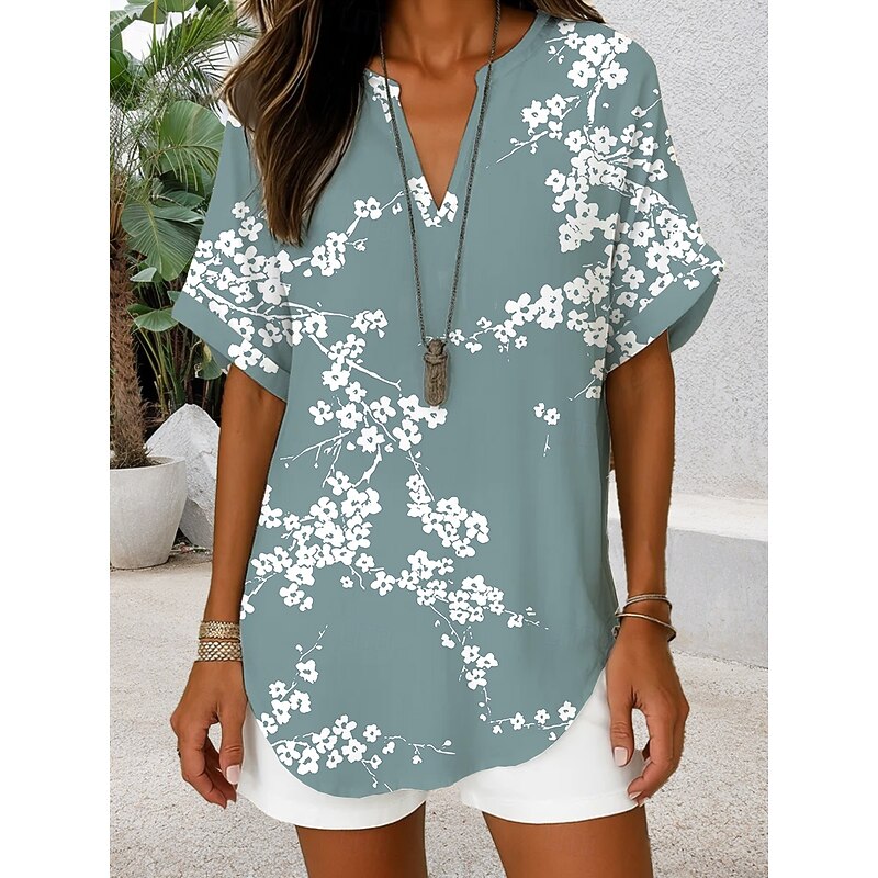 Women's Boho Shirt Floral Graphic Elegant Daily Stylish Short Sleeve Regular Tops Daily Holiday Sage Green Purple Green Summer Spring
