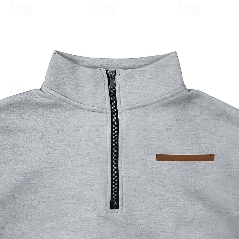 Men's Sweatshirt Quarter Zip Sweatshirt Apricot Black White Wine Red Half Zip Plain Sports & Outdoor Daily Holiday Polyester Streetwear Basic Casual Spring Autumn / Fall Clothing Apparel Hoodies4