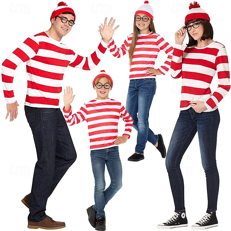 Where's Wally Cosplay Group Costume Storybook Characters Casual Movie Cosplay for Men's Women's Boys Kid's Adults' Halloween Carnival World Book Day Performance Educational Dress Up School Event