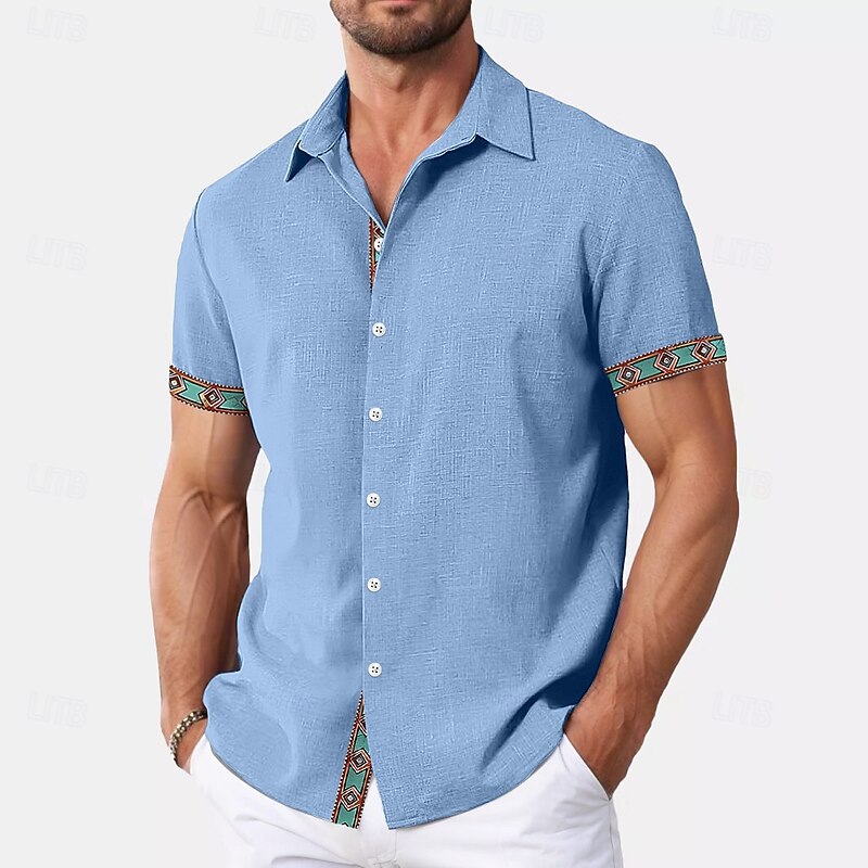 Men's Shirt Linen Shirt Summer Shirt Beach Wear Plain Vacation Casual Black White Blue Gray Short Sleeve Collar Summer Spring & Summer Clothing Apparel Color-Blocking