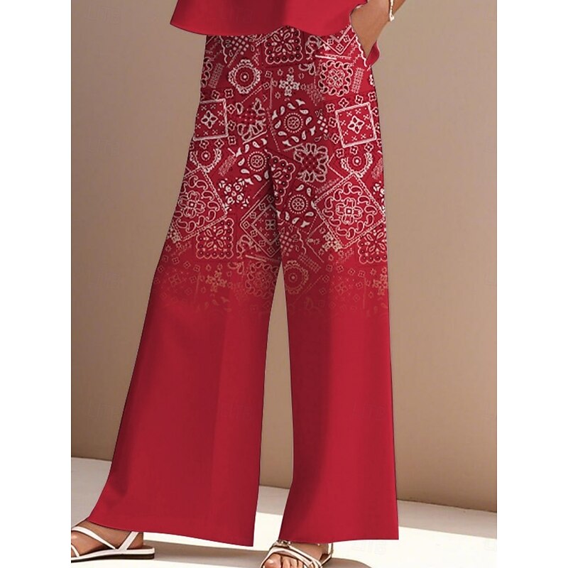 Women's Elegant Fashion Streetwear Two Piece Sets Blouse Vest Pants Trousers Sleeveless Crew Neck Outdoor Work Casual Floral Print Vacation Vintage Daily Holiday Red Summer Regular Fit3