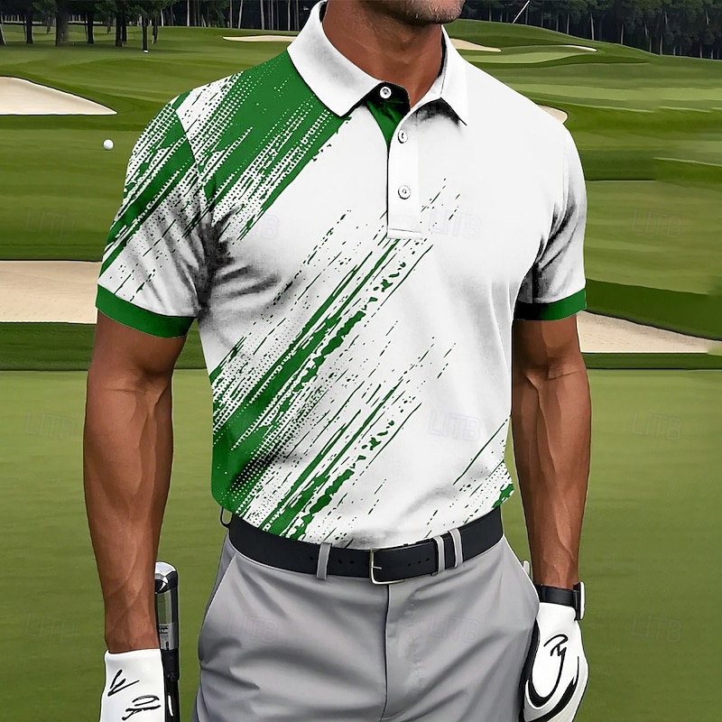 Men's Graphic Sports Polo Shirts Short Sleeve Polo Shirts Collared Shirts Sportswear Casual Athleisure Buttons Summer Black Blue Green3