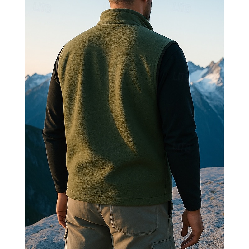 Men's Hiking Vest Sleeveless Vest Outdoor Thermal Warm Breathable Lightweight Winter Zipper Polyester Black Army Green Red Hunting Fishing Climbing2