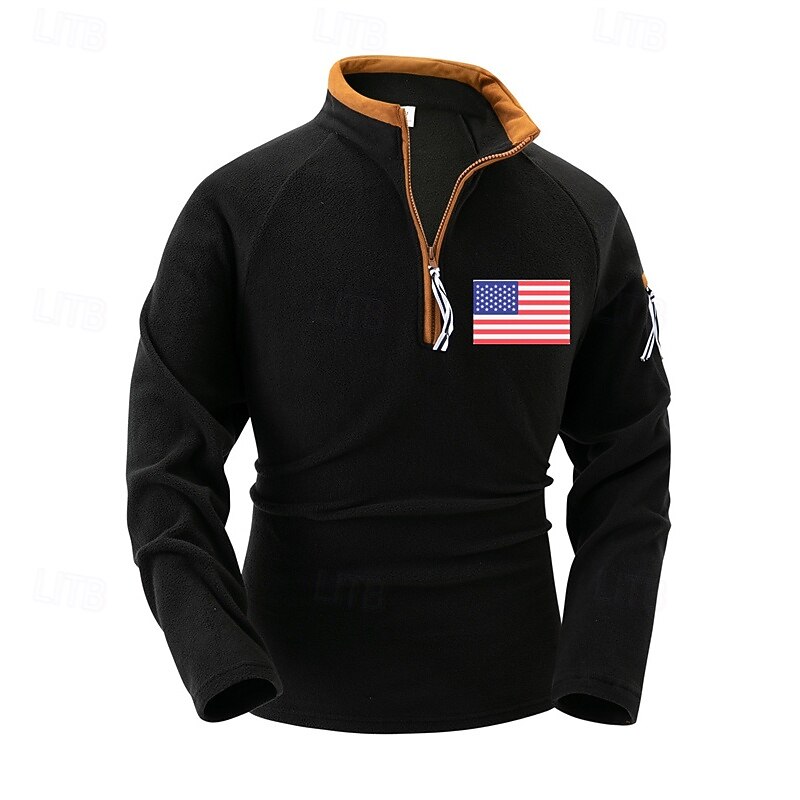 Men's Sweatshirt Quarter Zip Sweatshirt Black Navy Blue Camel Half Zip American US Flag Sports & Outdoor Daily Holiday Polyester Streetwear Basic Casual Spring &  Fall Clothing Apparel Hoodies2