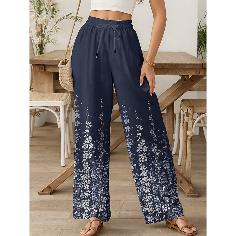 Women's Culottes Wide Leg Chinos Baggy Pants Vacation Vintage Fashion Full Length High Waist Floral Graphic Gradient Elastic Waistband Printing Soft Breathable Micro-elastic Formal Vacation Street - Main Image