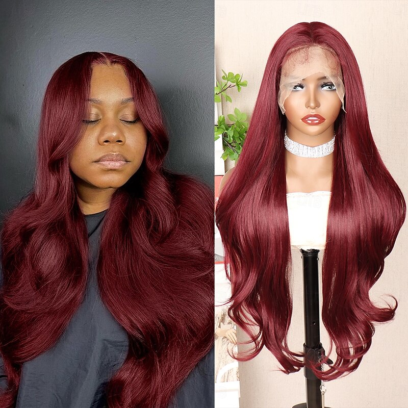 Synthetic Lace Wig Body Wave Style 30 inch Burgundy Middle Part 13x6 Lace Front Wig Women's Wig Wine Red