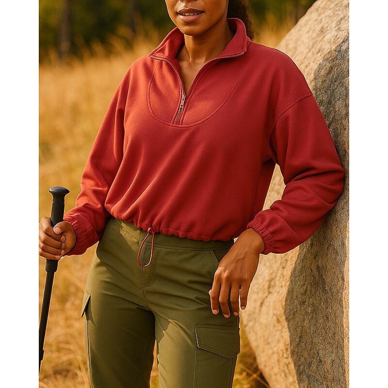 Women's Pullover Sweatshirt Hiking Jacket Sport Jacket Outdoor Elastic Hiking Outfits Hiking Clothes Autumn / Fall Hoodie Cotton Tennis Golf Running Solid Color Violet Navy Burgundy