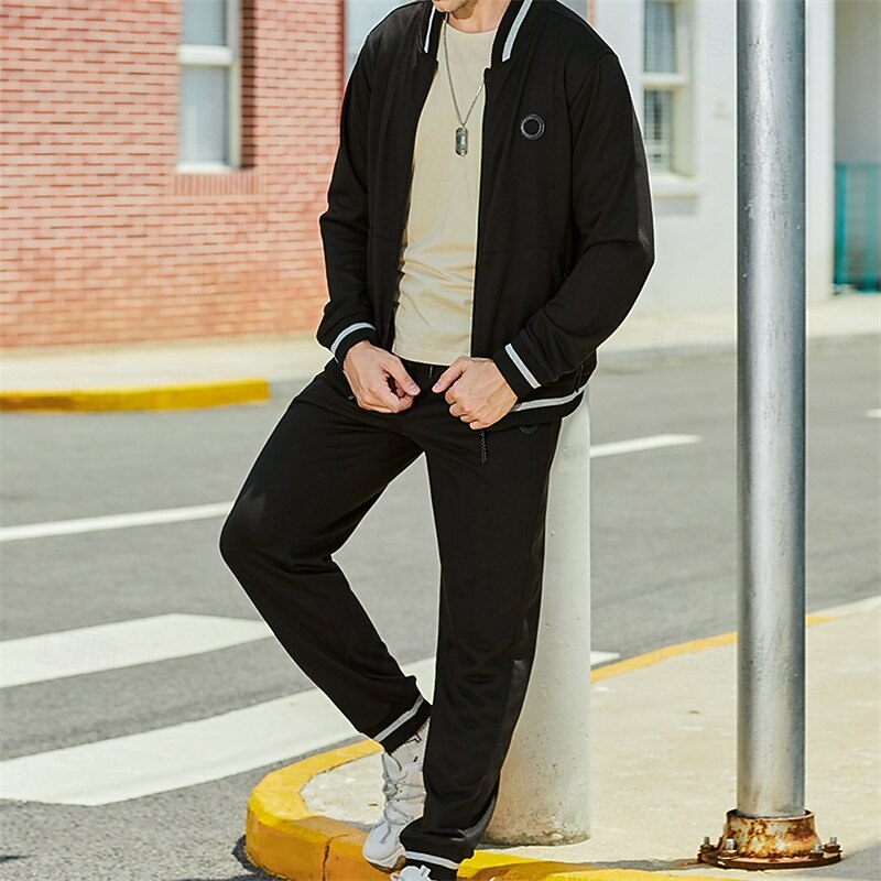 Men's Tracksuit Sweatpants Zip Up Sweatshirt Zipper Pocket Clothing Suit Fall Black Green Gym Workout Sports Windproof Long Sleeve Sport Activewear Micro-elastic Regular Fit