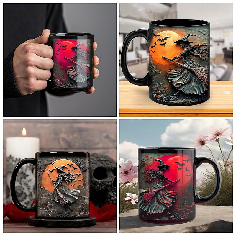 Halloween Gift Mug, Witch Themed Ceramic Coffee Cup 330ml/12oz, Spooky Halloween Mug for Women, Friends, Wiccan Lovers, Holiday Party Decor or Gift