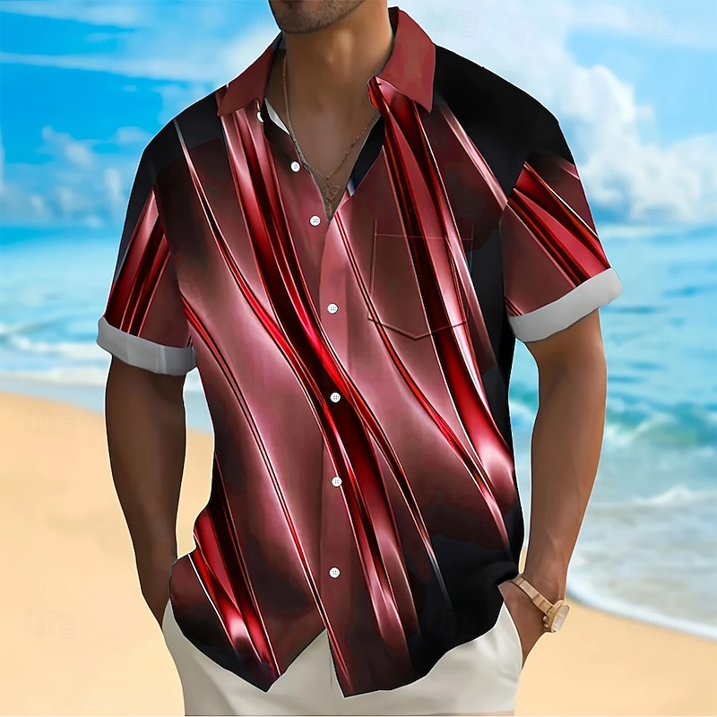 Men's Geometric Marble Abstract Art Shirt Summer Shirt Button Up Shirt Short Sleeve Fashion Casual Outdoor Vacation Dailywear Summer Spring Turndown 3D Print Collared Shirts Front One Pocket Red4