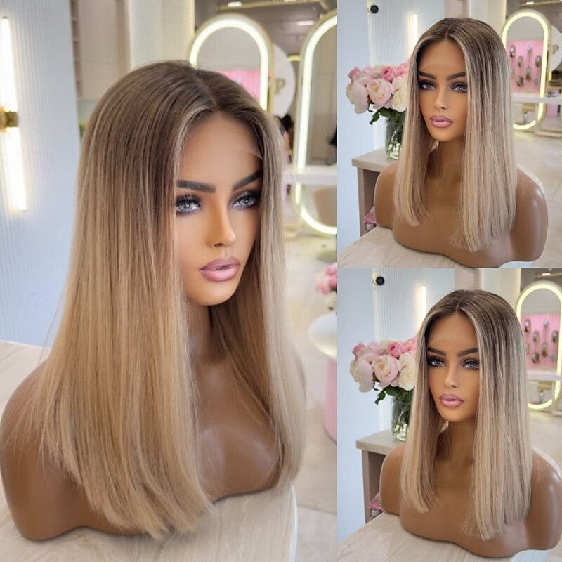 Remy Human Hair 5x5 Closure 13x4 Lace Front Wig Short Bob Brazilian Hair Straight Blonde Wig 130% 150% Density with Baby Hair Ombre Hair 100% Virgin Glueless Pre-Plucked For Women Short Human Hair