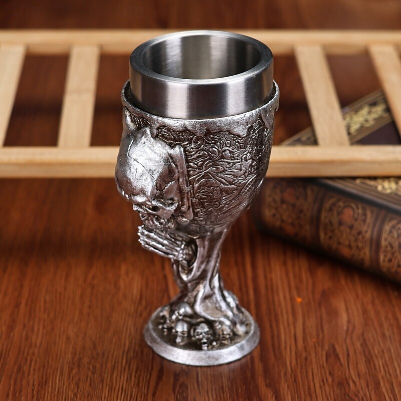 Halloween Skull Wine Goblet Resin & Stainless Steel Skull Stemmed Glass Unique 3D Skull Design for Bar, Party, and Decorative Drinking Cup2
