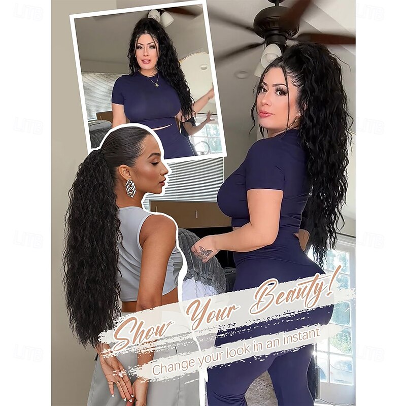 Ponytail Extension Claw 30 Curly Pony Tail Clip in Hair Extensions Fluffy Natural Looking Synthetic Hairpiece for Women Black4