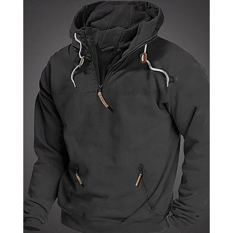 Men's Hoodie Quarter Zip Hoodie Black Army Green Navy Blue Camel Hooded Plain Zipper Pocket Sports & Outdoor Daily Holiday Polyester Streetwear Basic Casual Spring Autumn / Fall Clothing Apparel3